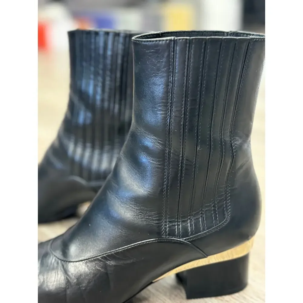 CHANEL Black Lambskin Leather Elastic Cap Toe Short Ankle Boots Sz. 37C US 7